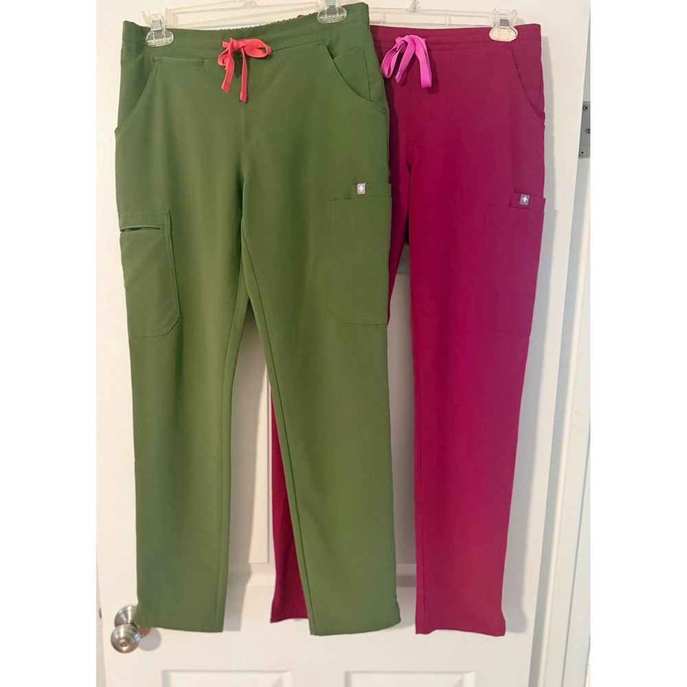 FIGS Technical Collection Women's XS Pink Green Medical Pants Solid BUNDLE of 2.